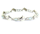 Pretty Sterling Silver Repeating Dolphin & Topaz Link Bracelet 14.8g L 18.5cm