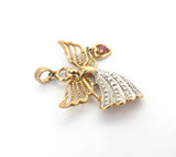 Charming Gold Plated Sterling Silver Angel Pendant w Ruby Heart Accent 3.g