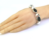 Stunning Mexican Sterling Silver & Onyx Sculptural Bracelet 18cm 59g