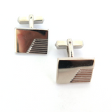 Stylish Vintage Rectangular Sterling Silver Cufflinks with Textured Corner 13.3g