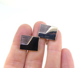 Stylish Vintage Rectangular Sterling Silver Cufflinks with Textured Corner 13.3g