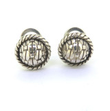 Stylish Round Sterling Silver Woven Twisted Wire Design Clip-on Earrings 8.3g