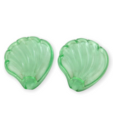 Matching Pair Vintage Green Depression Glass Shell Shaped Cigarette Ashtrays