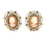 Fine Vintage Italian .800 Silver Delicate Filigree Cameo Clip On Earrings 6.0g