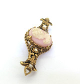Vintage 1960s Signed Florenza Ornate Delicate Pink Cameo & Faux Pearl Bar Brooch