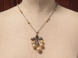 Beautiful Vintage Silver Metal & Imitation Pearl Stylised Grape Pendant Necklace