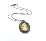 Unusual Vintage .800 Silver Cameo & Simulated Sapphire Pendant & Chain 10.1g