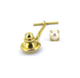 Stylish 14ct Yellow Gold & 5mm Pearl Tie Pin with Gold Tone Fittings 2.8g