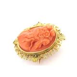 Delightful Antique 14ct Yellow Gold & Pink High Relief Carved Coral Cameo Brooch