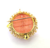 Delightful Antique 14ct Yellow Gold & Pink High Relief Carved Coral Cameo Brooch