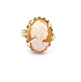 Pretty Vintage 14ct Yellow Gold Cameo Carved Agate Portrait Ring Size M 3.6g