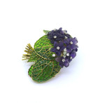 Incredible 18ct Gold Amethyst Violet Plique-à-jour Enamel Flower Brooch 23g