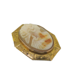 Beautiful 10ct Yellow Gold & Decoratively Carved Agate Cameo Pendant Brooch 5.2g