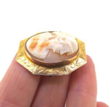 Beautiful 10ct Yellow Gold & Decoratively Carved Agate Cameo Pendant Brooch 5.2g