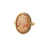 Classic Vintage 18ct Yellow Gold Cameo Carved Agate Portrait Ring Size L1/2 3.7g