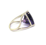 Sculptural Sterling Silver & High Dome Faceted Trilliant Amethyst Ring Size M