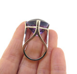 Sculptural Sterling Silver & High Dome Faceted Trilliant Amethyst Ring Size M