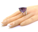 Sculptural Sterling Silver & High Dome Faceted Trilliant Amethyst Ring Size M