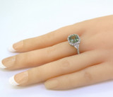 Elegant Sterling Silver Princess Cut Halo Green Cubic Zirconia Dress Ring Size O