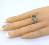 Elegant Sterling Silver Princess Cut Halo Green Cubic Zirconia Dress Ring Size O