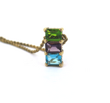 Vintage Gold Plated Sterling Silver & Multicolour Gemstone Pendant w Chain 6.0g