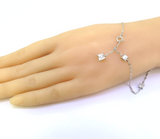 Fine Sterling Silver & Sparkling Princess Cut Cubic Zirconia Set Bracelet 23 cm