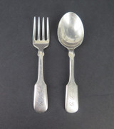Antique Childs USA Made Fiddle Pattern Sterling Silver Monogrammed Spoon & Fork