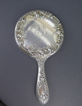 Antique Gorham, USA Sterling Silver Hand Held Repousse Dressing Table Mirror