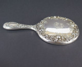 Antique Gorham, USA Sterling Silver Hand Held Repousse Dressing Table Mirror