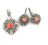 Vintage Joseph Esposito Sterling Silver & Coral Snap Pendant & Earring Set 20.6g