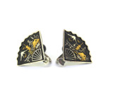 Vintage Sterling Silver Japanese Amita Damascene Fan Shape Non Pierced Earrings