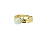 Pretty 14ct Yellow Gold Mint Jade Dress Ring with Diamond Accents Size O1/2