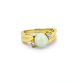Pretty 14ct Yellow Gold Mint Jade Dress Ring with Diamond Accents Size O1/2