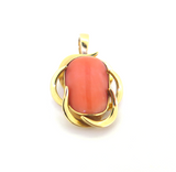 Sculptural Vintage 14ct Yellow Gold & Salmon Pink Coral Pendant / Enhancer 7.4g