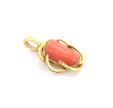 Sculptural Vintage 14ct Yellow Gold & Salmon Pink Coral Pendant / Enhancer 7.4g