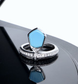 Paspaley Megisti Diamond, Mother of Pearl & Turquoise Set 18k Gold Ring RR $5980