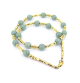 Vintage 14ct Yellow Gold & Sage Green Jade Beaded Choker Necklace 44cm