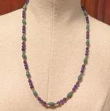 Elegant 14ct Yellow Gold Jade & Amethyst Beaded Necklace 64cm 33.1g