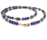 Elegant 14ct Yellow Gold Jade & Amethyst Beaded Necklace 64cm 33.1g