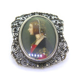 Antique .800 Silver Fine Filigree Framed Miniature Portrait Pendant Brooch 9g