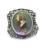 Antique .800 Silver Fine Filigree Framed Miniature Portrait Pendant Brooch 9g
