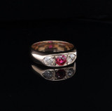 Antique Handmade 9ct Yellow Gold Gypsy Ruby & Diamond Ring Size Q Val $3490