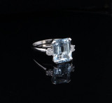 Vintage 3.56ct Emerald Cut Aquamarine & Diamond 14ct Gold Ring Sz O Val $6630