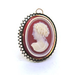 Antique 9ct Rose Gold 925 Ball Accents & Carved Agate Cameo Pendant/Brooch 17.9g