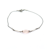 Pretty Vintage Sterling Silver & Rose Quartz Chain Bracelet 22cm 2.g