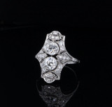 Antique 1930s Old Cut 1.55 cttw Diamond Platinum Plaque Ring Size M.5 Val $10805