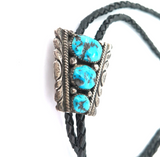 Robert & Bernice Leekya Native American Sterling Silver Turquoise Bolo Tie 31.7g