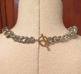 Vintage Nickel Silver Chunky Curb Style Chain 9ct Gold Clasps Length 55cm
