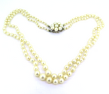 Vintage Double Pearl Strand Necklace & Pretty 14ct White Gold Cluster Clasp 45cm