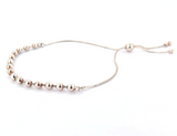 Sterling Silver Snake Chain Bracelet with Decorative Beads Adjustable 14- 24 cm